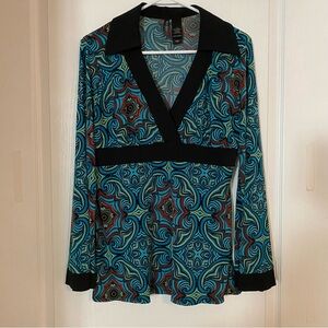 Bisou Bisou Michele Bohbot Multicolor  Moroccan Print  Top Blouse Sz Large